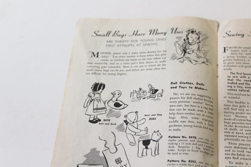 WWII vintage sewing pattern leaflet, feedsack fabric projects, thrifty tricks & tips