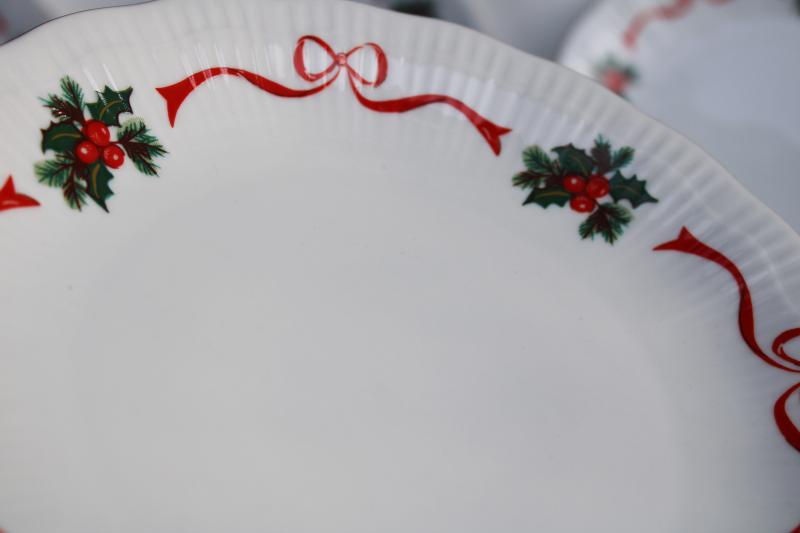 Walbrzych Poland china salad plates set of 8, Christmas holly holiday ribbon