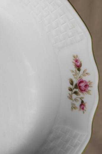 Waldsassen Bareuther Bavaria china soup bowls, embossed lattice w/ pink roses