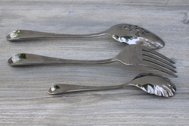Wallace stainless flatware, Sadie pattern completer serving pieces, fork, pierced spoon, sugar