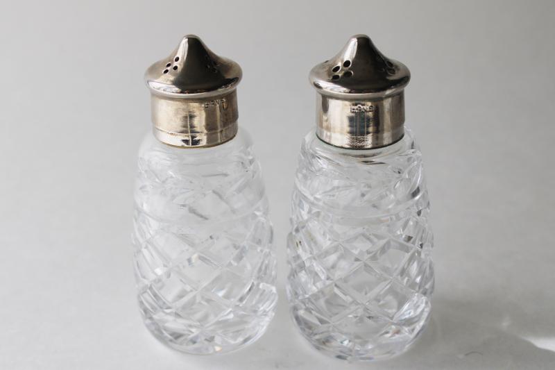 Waterford crystal salt and pepper shakers set, Glandore S&P w/ silver plate lids