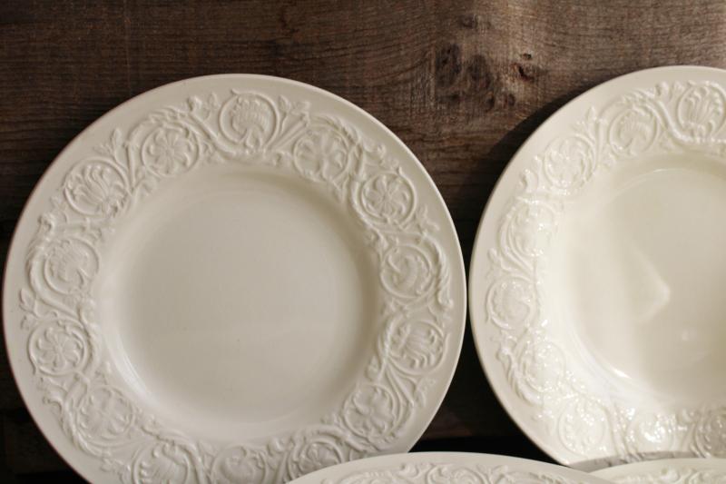 Wedgwood Patrician embossed border creamware china plates, 1930s vintage