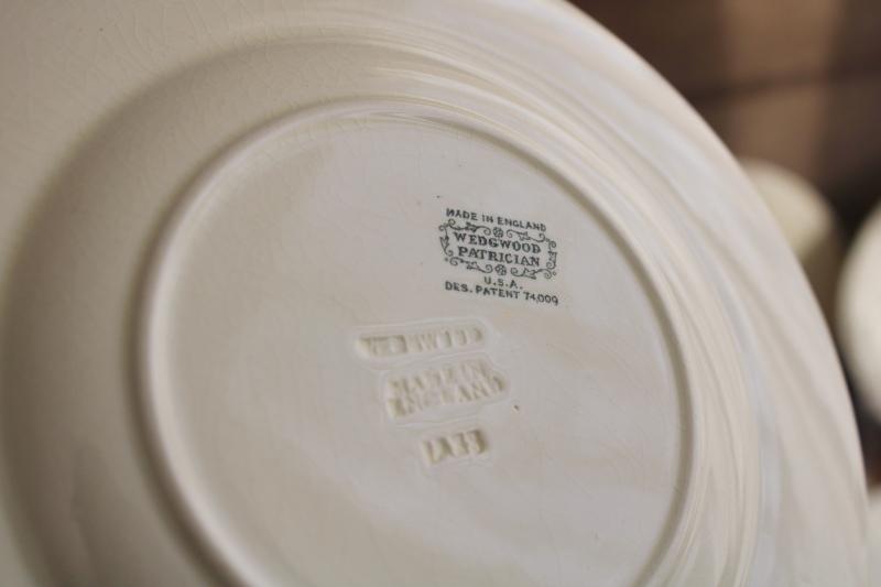 Wedgwood Patrician embossed border creamware china plates, 1930s vintage