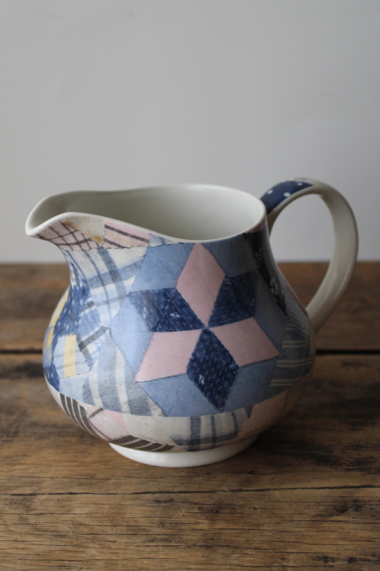 Wedgwood Ralph Lauren patchwork pattern pitcher, 1990s vintage cottage chic