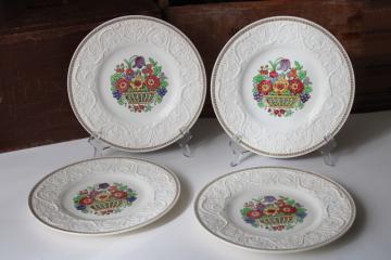 Wedgwood Windermere vintage china luncheon plates, floral center w/ Patrician embossed border