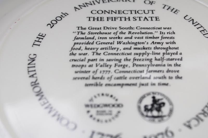 Wedgwood black transferware china plate Connecticut 1776 scenes of American history