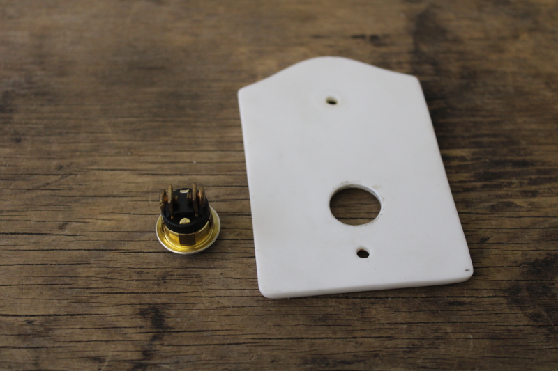Welcome doorbell push button  plate, vintage white china door hardware