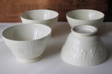 Wellesley Wedgwood vintage creamware china, set four footed bowls, cafe au lait cranberry bowl shape