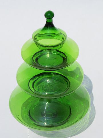 West Virginia  blown glass  Christmas tree stacking candy dish in green 