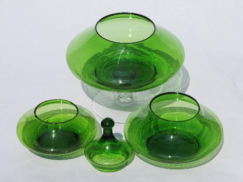 West Virginia  blown glass  Christmas tree stacking candy dish in green 