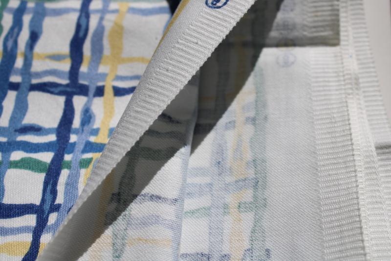 Western textiles vintage decorator cotton fabric, basketweave print in blue, sage, yellow