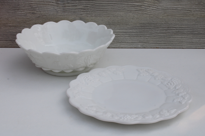 Westmoreland paneled grape milk glass belled bowl plate, centerpiece for flowers or small punch bowl