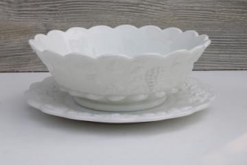 Westmoreland paneled grape milk glass belled bowl plate, centerpiece for flowers or small punch bowl