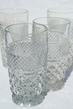 Wexford waffle pattern, crystal clear glass tumblers, vintage Anchor Hocking