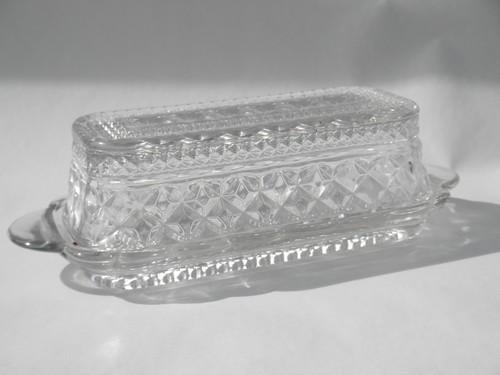 Wexford Waffle Pattern Pressed Glass Covered Plate Butter Dish W Cover