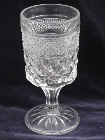 Wexford waffle pattern pressed glass goblets, claret wine glasses, Anchor Hocking