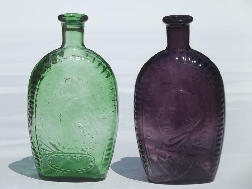 Wheaton vintage antique reproduction bottles, green & amethyst glass bottle lot