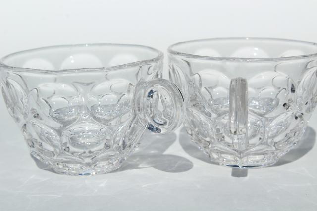 Whirlpool / Provincial pattern vintage heavy pressed glass punch bowl, cups, huge plate