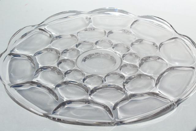 Whirlpool / Provincial pattern vintage heavy pressed glass punch bowl, cups, huge plate
