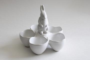 Williams Sonoma Portugal pottery pure white ceramic Easter egg caddy bowl w/ bunny