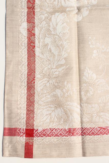 Williams Sonoma Russian damask dinner napkins, vintage flax linen white & red