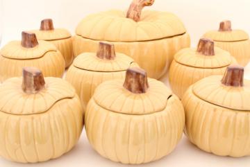 Williams Sonoma fall pumpkin soup tureen & set of 8 covered bowls for Halloween Thanksgiving