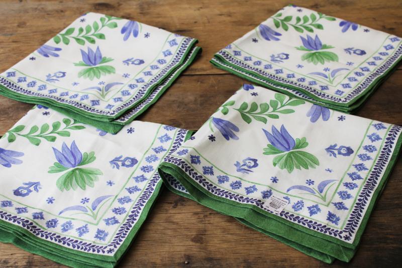 Williams Sonoma linen cotton cloth napkins, Ardsley Aerin Lauder blue green print