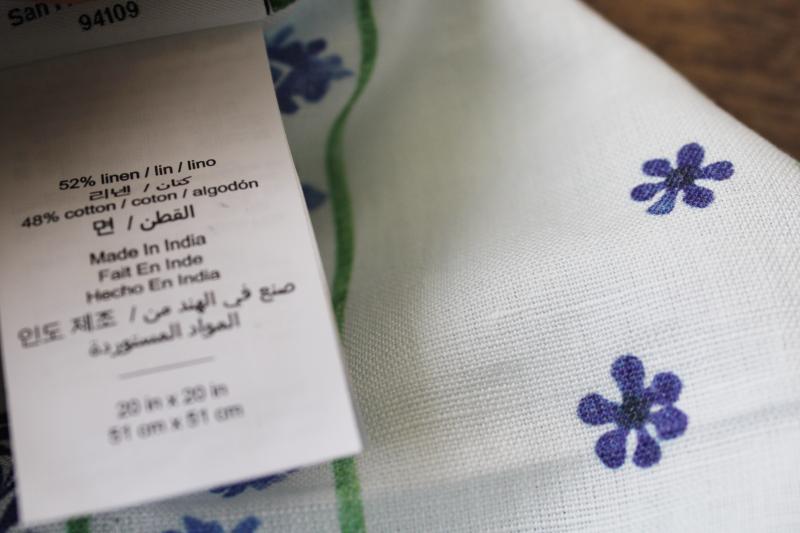 Williams Sonoma linen cotton cloth napkins, Ardsley Aerin Lauder blue green print