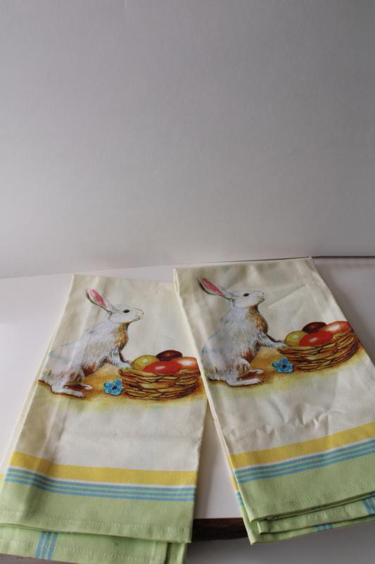 Williams Sonoma print cotton kitchen dish tea towels, Easter bunny vintage style graphics