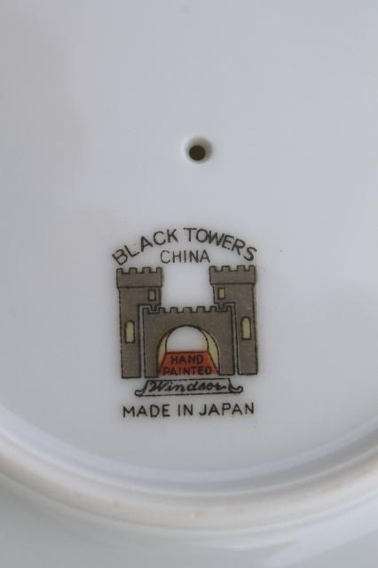 Windsor Black Towers Japan vintage hand painted china dinnerware set for 10