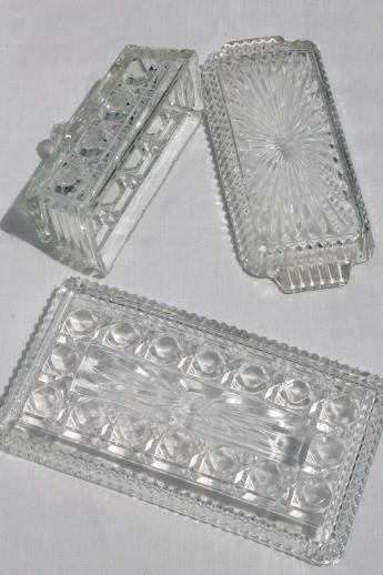 Windsor pattern pressed glass butter dish & relish tray, vintage Indiana glass