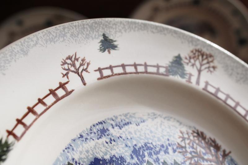 Winterside holiday dinnerware, 2000s vintage Tienshan china stoneware salad plates
