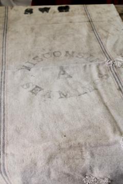 Wisconsin brand vintage grain sack, seamless heavy cotton feedsack red black stripe