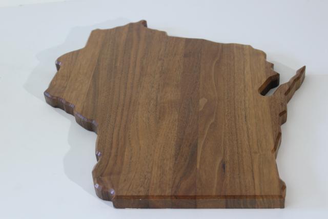 Wisconsin shape handcrafted walnut wood cheese board serving tray, home state or souvenir