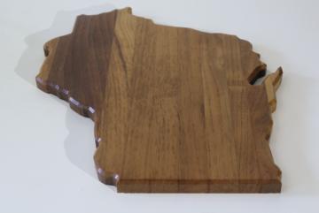Wisconsin shape handcrafted walnut wood cheese board serving tray, home state or souvenir