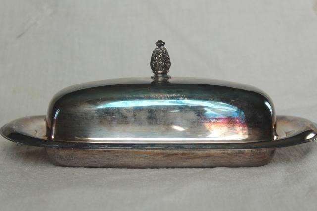 Wm Rogers vintage silver plate stick butter dish w/ cover and glass liner