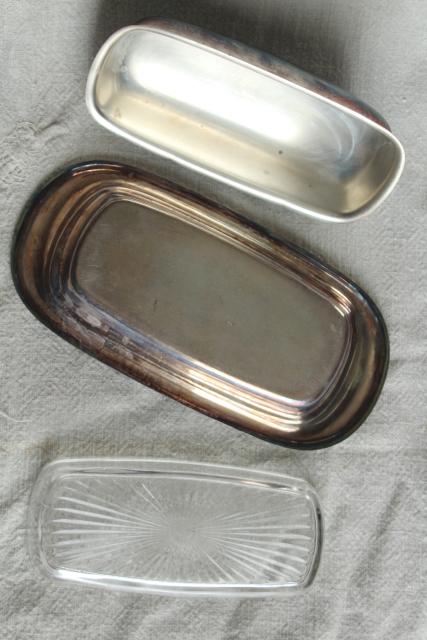 Wm Rogers vintage silver plate stick butter dish w/ cover and glass liner