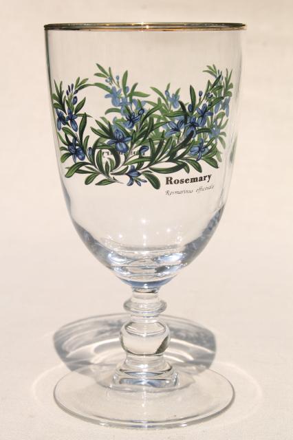 Worcester Herbs pattern glassware, water or wine glasses, Royal Worcester go-along goblets