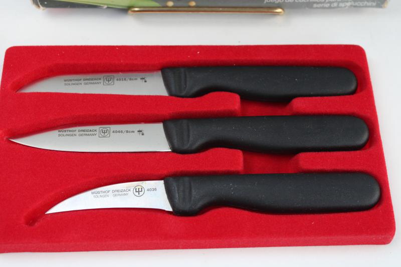 Wusthof Dreizack paring knives, unused knife set in original box Germany