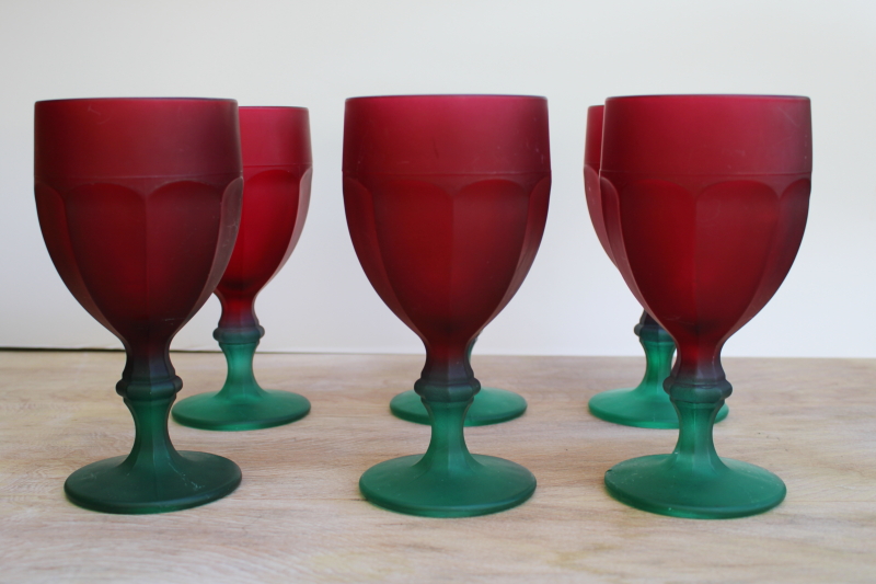 Y2K vintage Libbey Gibraltar Duratuff watermelon red / green frosted glass goblets