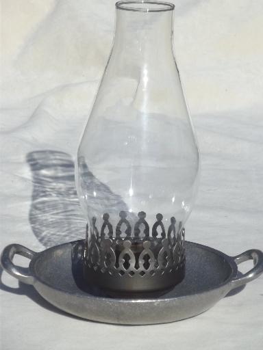 York Metalcrafters armetale pewter candle lamp, candle holder w/ shade