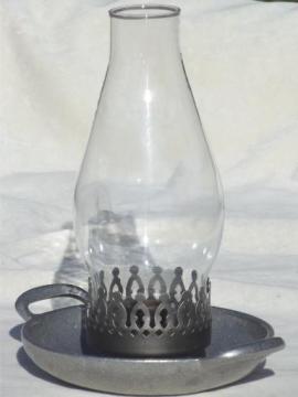 York Metalcrafters armetale pewter candle lamp, candle holder w/ shade