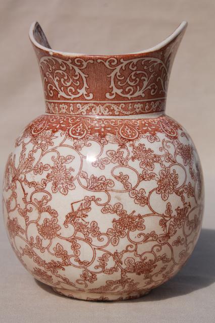 aesthetic antique Royal Doulton china jug, brown transferware print bugs, butterflies & bees