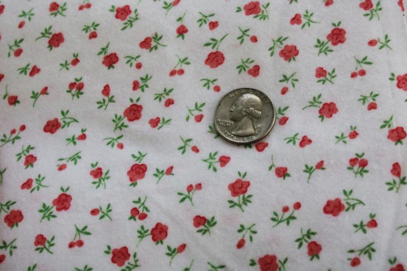 all cotton flannel fabric, granny floral print tiny flowers coral-pink on white