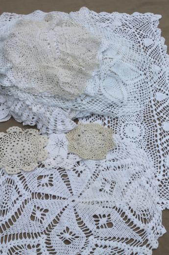 all white & ivory vintage linens lot, lace table runners, crochet lace ...