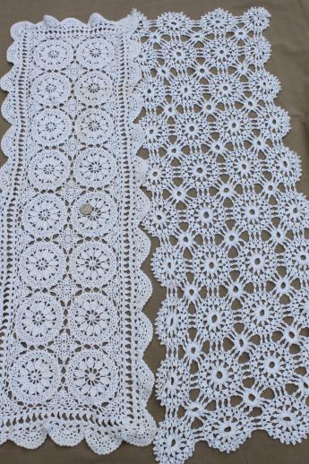all white & ivory vintage linens lot, lace table runners, crochet lace doilies