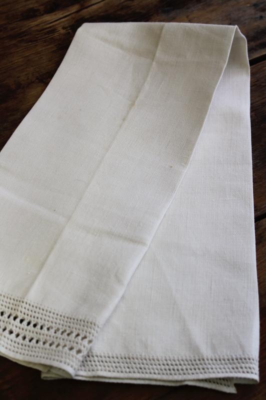 all white vintage fancywork towels w/ embroidery & lace, cotton & linen powder room linens
