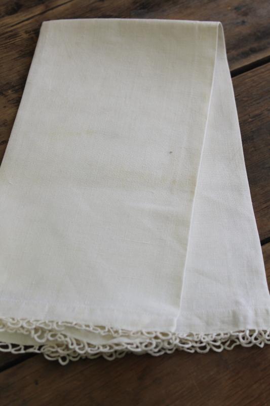 all white vintage fancywork towels w/ embroidery & lace, cotton & linen powder room linens