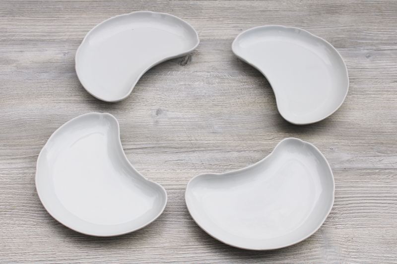 all white vintage ironstone china crescent shape salad plates Apilco France