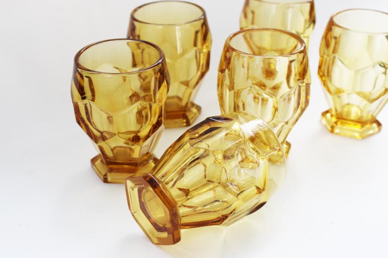 amber honeycomb glass footed tumbler drinking glasses, Georgian or Martha Washington